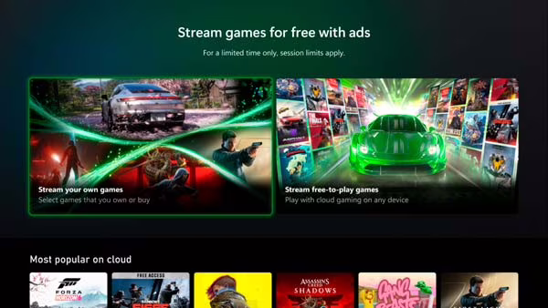 Xbox prueba Cloud Gaming gratis con anuncios para jugar en la nube
