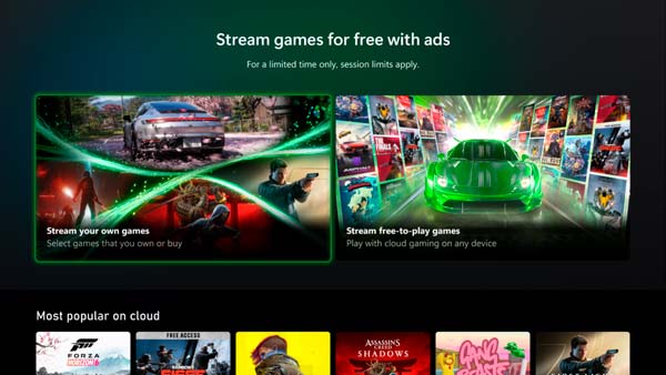 Xbox prueba Cloud Gaming gratis con anuncios para jugar en la nube