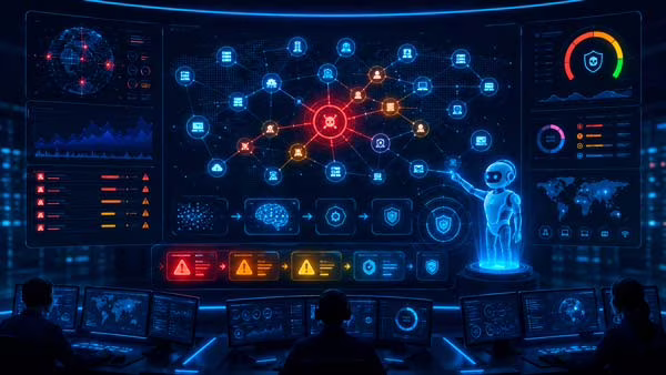 Agentes de inteligencia artificial priorizando riesgos de ciberseguridad en una red empresarial