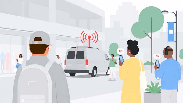 Ejemplo de Google de un ataque con una falsa estación base o SMS blaster contra móviles
