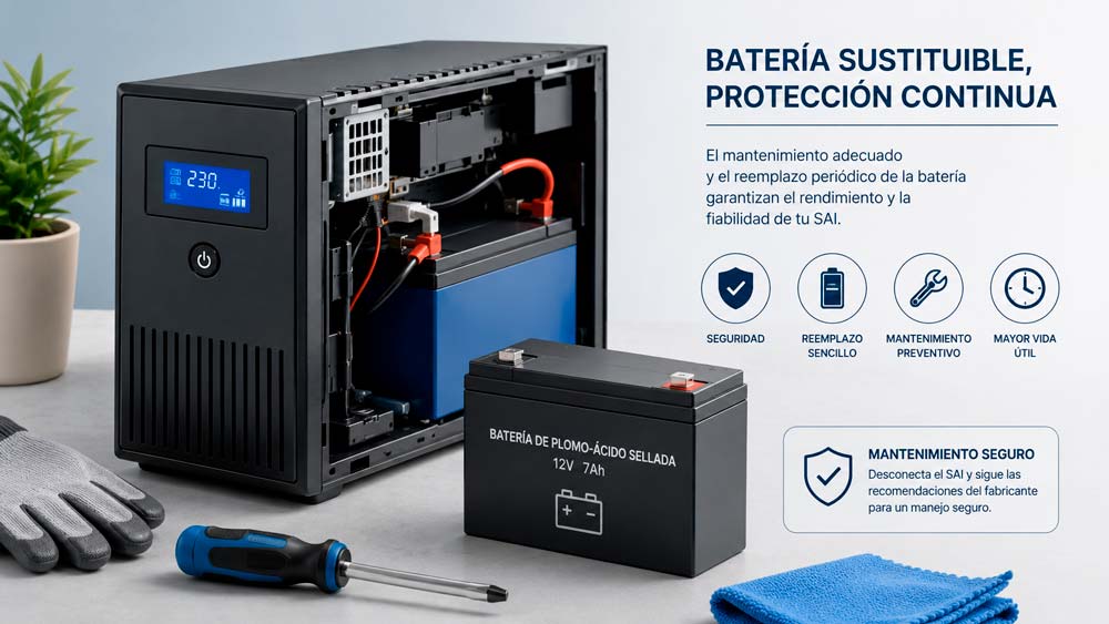 Batería sustituible de un SAI para mantenimiento seguro