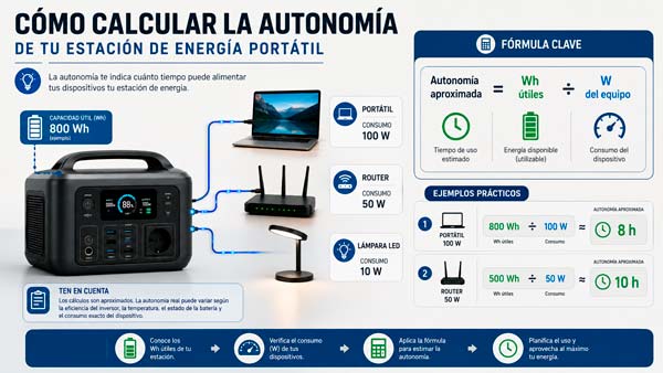 Ejemplo de cálculo de autonomía de una estación de energía portátil