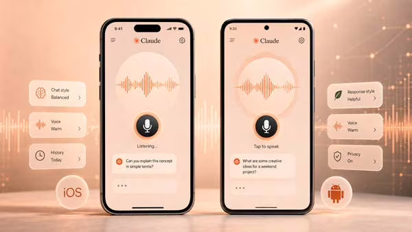 Claude Mobile usando el modo de voz en iOS y Android
