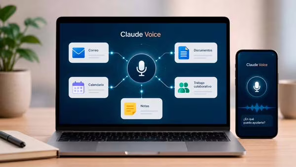 Claude Voice conectado a aplicaciones como correo calendario documentos y herramientas de productividad
