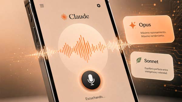 Modo de voz de Claude usando modelos Opus y Sonnet para tareas de productividad