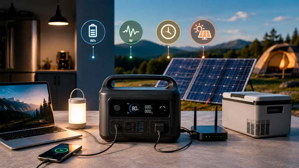 Alt: Cómo elegir una estación de energía portátil según capacidad potencia y carga solar