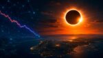 Eclipse solar sobre España con referencia al descenso del tráfico de Internet durante el fenómeno