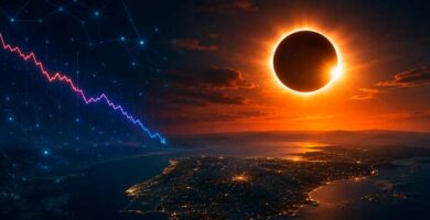 Eclipse solar sobre España con referencia al descenso del tráfico de Internet durante el fenómeno