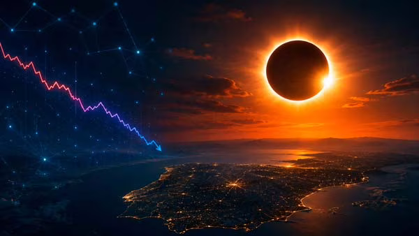 Eclipse solar sobre España con referencia al descenso del tráfico de Internet durante el fenómeno