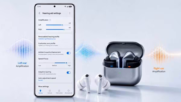 Ajustes de Hearing Aid para adaptar los Galaxy Buds a la audición del usuario