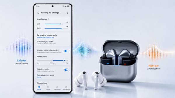 Ajustes de Hearing Aid para adaptar los Galaxy Buds a la audición del usuario