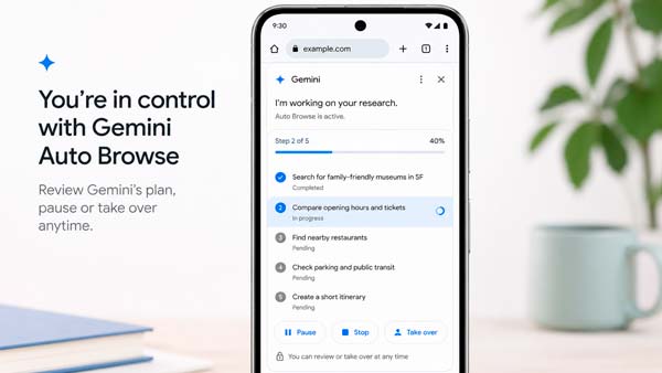 Chrome permite revisar, pausar o tomar el control de las tareas realizadas por Gemini Auto Browse