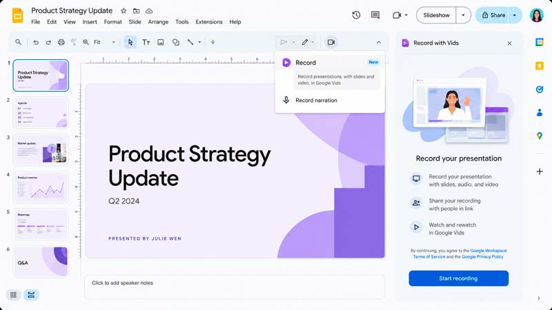 Google Slides permite convertir presentaciones en vídeos mediante la integración con Google Vids