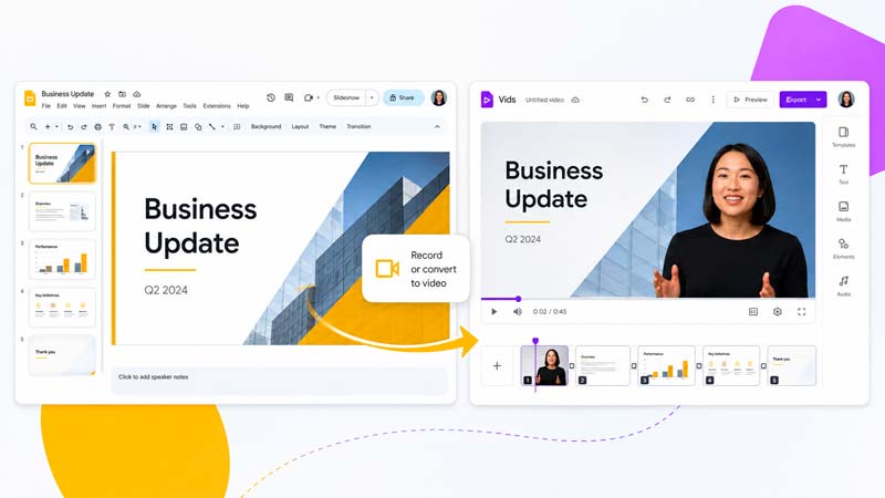 Nueva opción Record de Google Slides para grabar una presentación mediante Google Vids