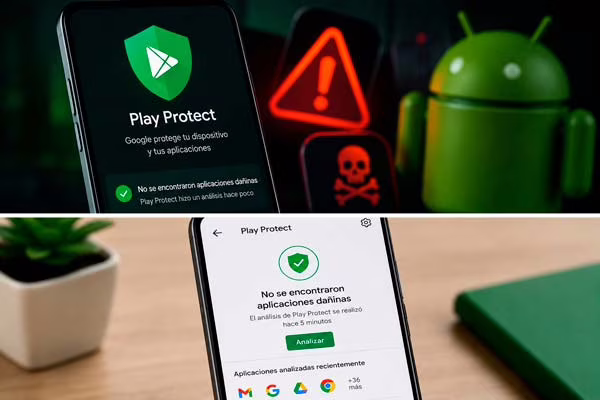 Google Play Protect analizando aplicaciones instaladas en un móvil Android