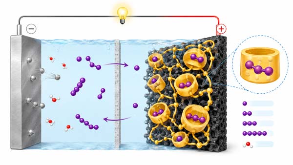Representación del polímero de ciclodextrina utilizado para confinar especies de yodo dentro de una batería de zinc-yodo