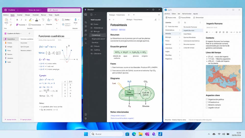 Programas para estudiantes en Windows utilizados para tomar y organizar apuntes por asignaturas