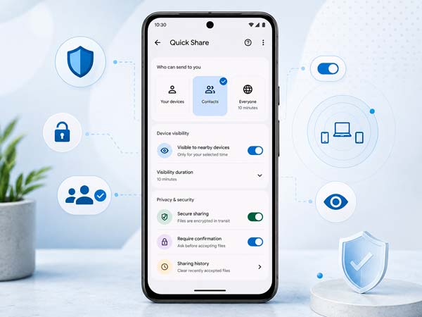 Ajustes de privacidad y visibilidad de Quick Share en Android