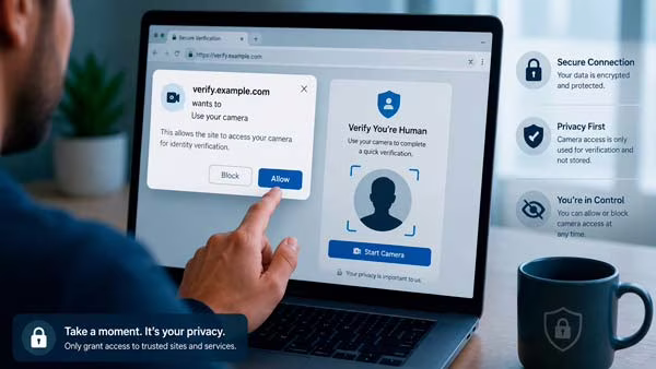 Permiso de cámara en reCAPTCHA para verificar que el usuario es humano