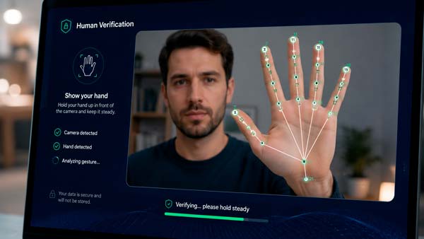 Verificación de reCAPTCHA usando la cámara para analizar gestos de la mano