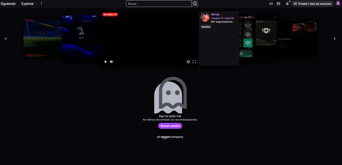 Página oficial de estado de Twitch mostrando Major Outage en Web, Chat y Video Watching