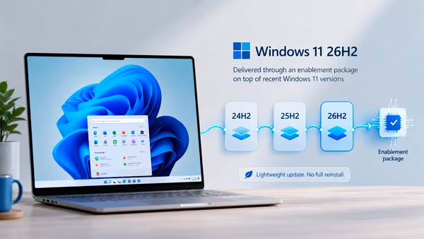 Windows 11 26H2 se distribuye mediante un paquete de habilitación sobre versiones recientes