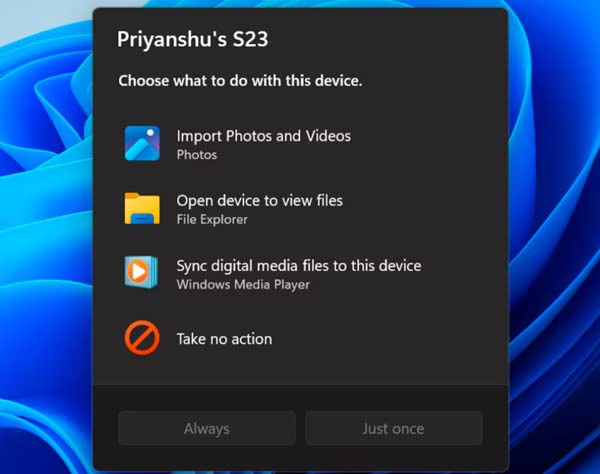Nuevo cuadro AutoPlay de Windows 11 con diseño WinUI y compatibilidad con modo oscuro