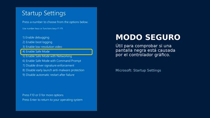 Windows en Modo seguro para solucionar una pantalla negra causada por el controlador de la tarjeta gráfica