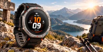 Amazfit T-Rex Dual Solar al aire libre mostrando su diseño rugged y su enfoque de carga solar