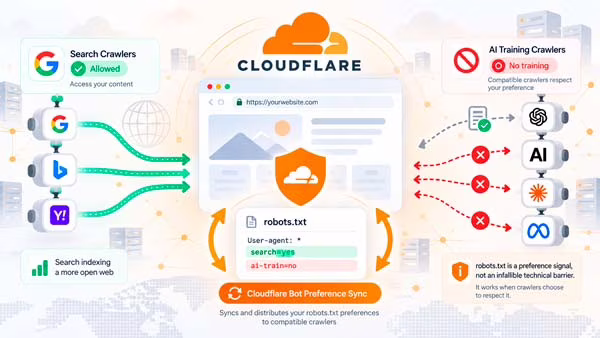 Cloudflare Bot Preference Sync publica preferencias de búsqueda y entrenamiento en robots.txt