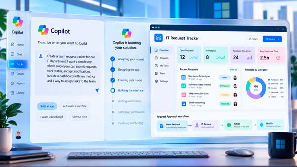 Microsoft Copilot Code creando aplicaciones, flujos y paneles a partir de lenguaje natural
