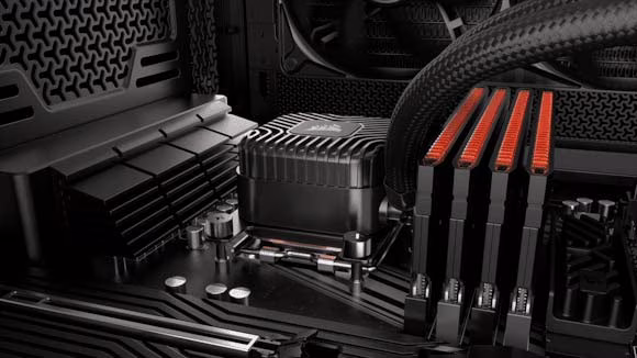 CORSAIR NAUTILUS II RS negro con bomba FlowDrive 2S instalada sobre la CPU