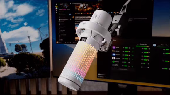 CORSAIR VOXARA junto al software Elgato Wave Link y sus controles de audio