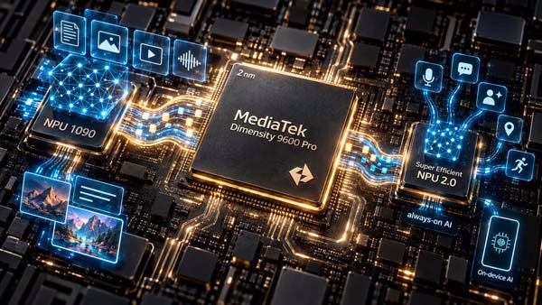NPU 1090 y Super Efficient NPU 2.0 del MediaTek Dimensity 9600 Pro para inteligencia artificial