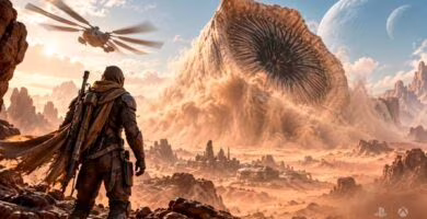 Dune Awakening en PlayStation 5 y Xbox con Arrakis y un gusano de arena