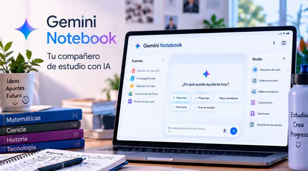 Estudiante hablando con Gemini Notebook sobre sus apuntes desde el móvil