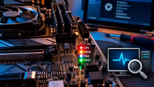 Herramienta Hardmaniacos Diagnóstico PC con pestañas para pitidos BIOS, códigos POST, LED y acceso a BIOS