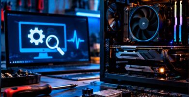 Placa base de un PC durante el diagnóstico de problemas de arranque mediante pitidos, códigos POST y LED