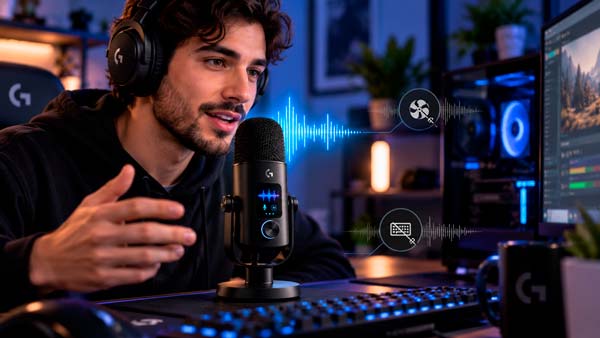 Logitech Yeti 2 detectando la posición de la voz para ajustar automáticamente ganancia, ecualización y patrón