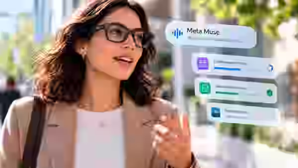 Meta Muse ejecutando tareas en segundo plano mientras el usuario conversa mediante unas gafas con inteligencia artificial