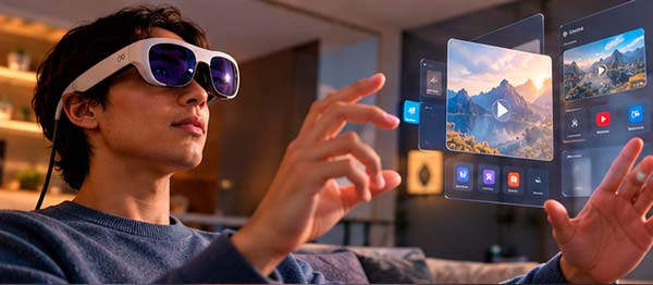 Usuario controlando Meta VR Glasses mediante seguimiento ocular y gestos naturales de las manos sin mandos