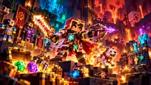 Personaje de Minecraft Dungeons II utilizando nuevas piezas de armadura, equipo y talismanes