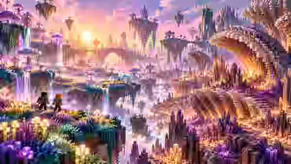 Vista oficial de los biomas Meadows y Carapace dentro de la nueva dimensión The Sift