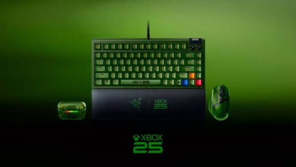 Colección Razer Xbox 25 Aniversario con Basilisk V3 Pro 35K, BlackWidow V4 75% y Hammerhead V3 X HyperSpeed