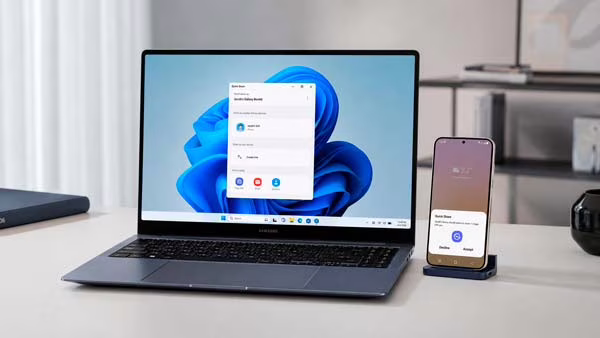Samsung Galaxy Book6 conectado con otros dispositivos Galaxy mediante funciones del ecosistema Samsung