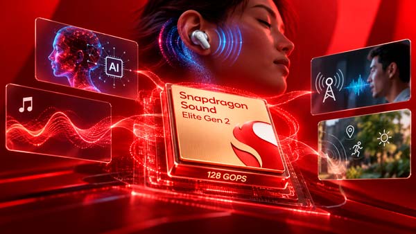 Plataforma Snapdragon Sound Elite Gen 2 de Qualcomm con hasta 128 GOPS de aceleración de inteligencia artificial
