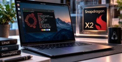 Portátil con procesador Qualcomm Snapdragon X2 ejecutando Linux