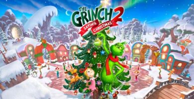 El Grinch recorre el nevado Monte Crumpit junto a una gran bola de nieve en The Grinch 2 Saving Christmas