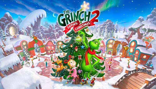 El Grinch recorre el nevado Monte Crumpit junto a una gran bola de nieve en The Grinch 2 Saving Christmas