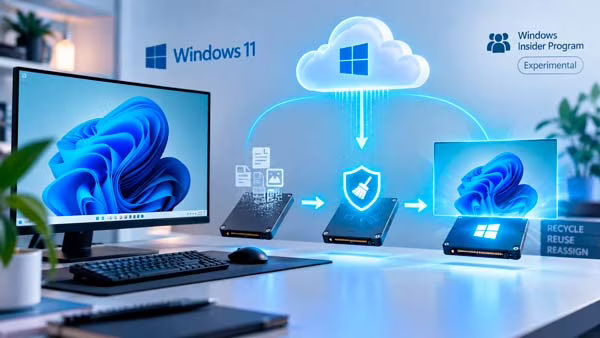 Windows 11 Cloud rebuild preparando una reinstalación desde la nube con borrado seguro de unidades